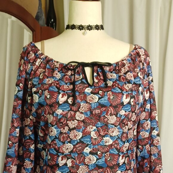 Vintage 70s Dark Floral Loose Fit Top, M/L - Picture 1 of 8